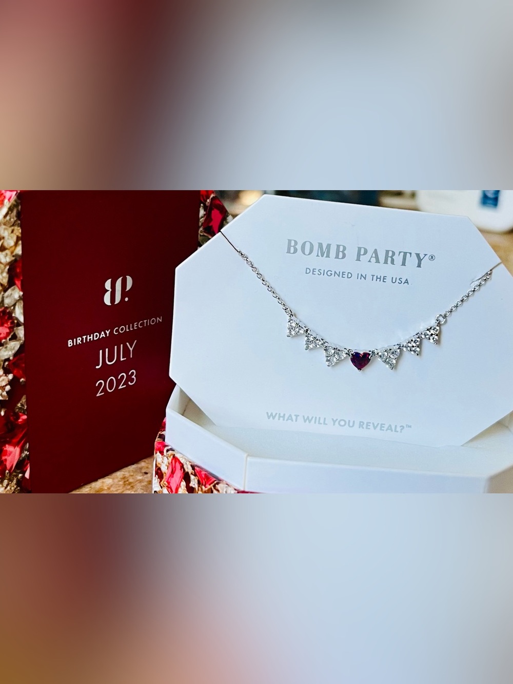 Bomb Party Retro July 2023 RBP6236 Blissful Hearts Ruby Fire Opal Heart Necklace